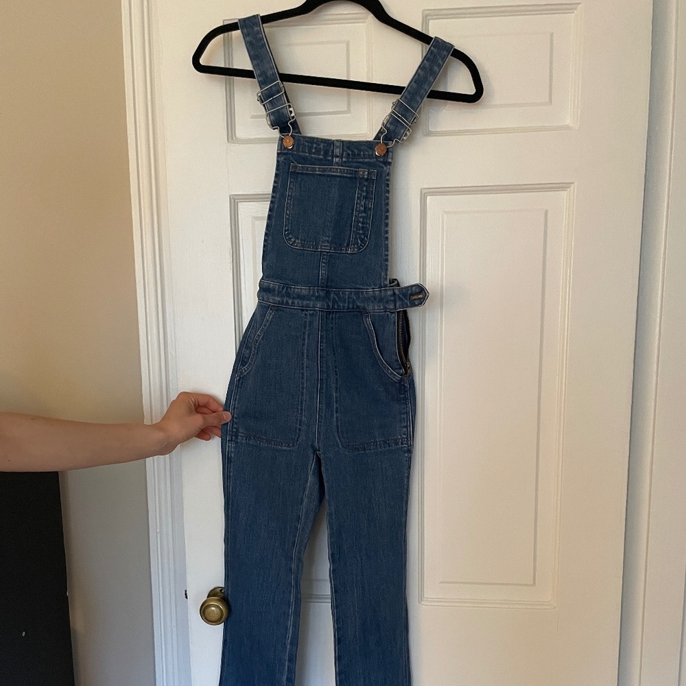 Madewell Flare Cross Back Blue Jean Denim Overalls | Size XXS